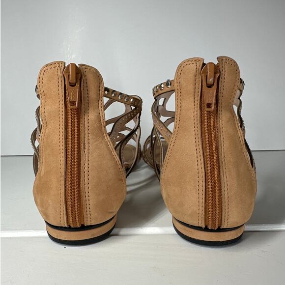 Klub Nico Joella Sandals Flats Leather Tan Size 7 Neutral Zipper Studded Boho - Picture 7 of 10
